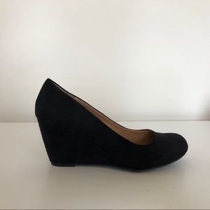 Black suede wedge heels